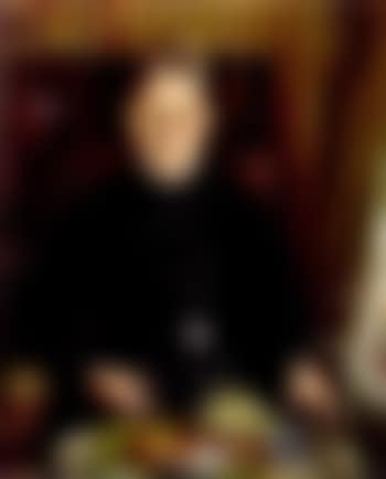 Interior with woman in a black dress with a dog by Helga Ancher (preview)