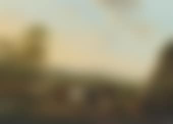 A hilly landscape with a shepherd couple and their cattle on a path (preview)