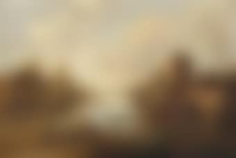 A village near a river, figures in the foreground (preview)