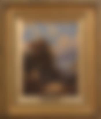 Landscape with a figure standing in front of a shrine (preview)