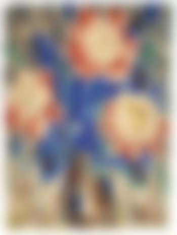 Rote und blaue Blüten in Vase (preview)