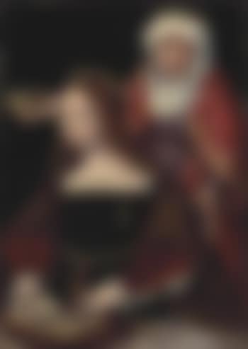 Portrait of a lady, possibly Isabella of Austria, Queen of Denmark (1501-1526), half-length, in a black dress with red velvet slashed sleeves and a diadem.. (preview)