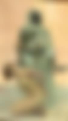Africa, Naked frightened young girl kneeling in front of a warrior (preview)