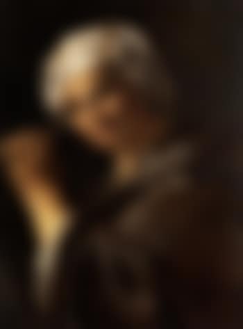 Bildnis einer alten Frau mit gestreiftem Kopftuch und einer Steintafel (preview)