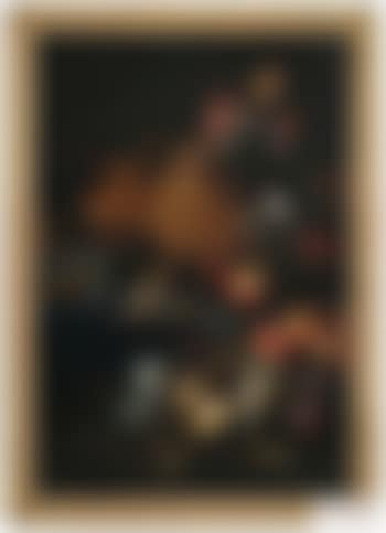 Vanitasstilleben mit Früchten, Uhr, gestürztem Becher, Buch, Totenschädel und reliefierten Schenkkannen (preview)