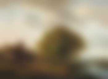 A summer landscape with figures near a stream, a church behind (preview)