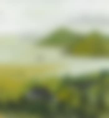 Lakeside hamlet with distant hills (preview)