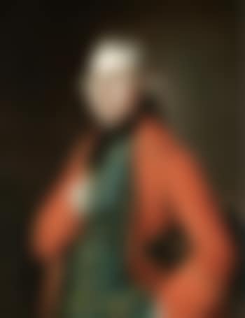 Portrait of Mr. Coke of Brookhill Hall, half-length, in a red coat and a blue waistcoat with gold embroidery, a tricorn hat under his arm (preview)