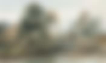 Two figures conversing on a bridge over a stream, with the spire of St. James's Church, Louth, Lincolnshire in the distance (preview)
