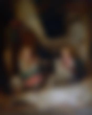 Children with birds nest. Children in an interior with a dog (preview)