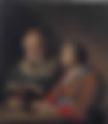 Un couple de vieillards se réchauffant auprès d'un brasero (preview)