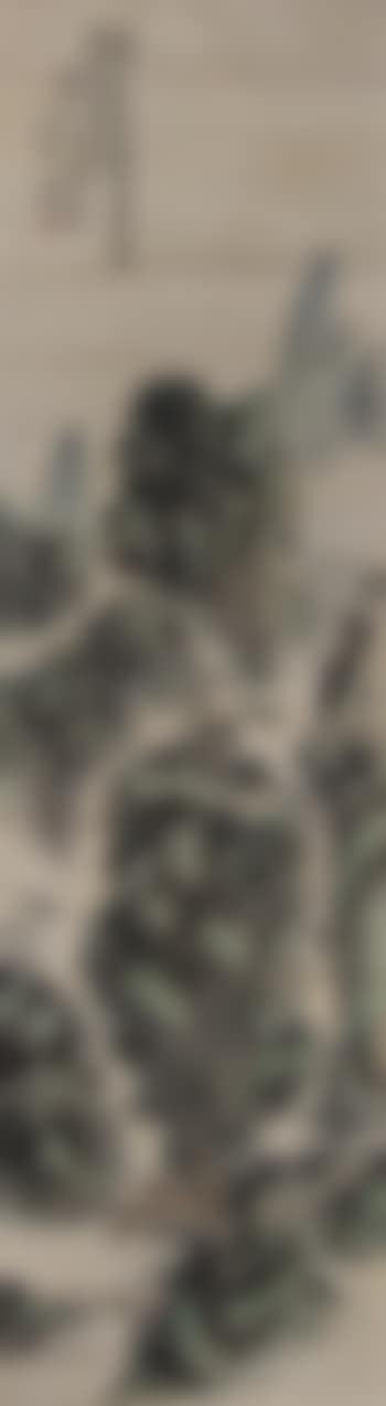 Figure crossing a bridge in a mountain landscape with gnarled trees (preview)
