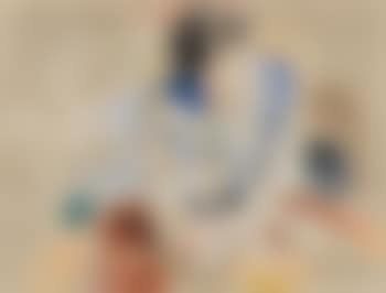 Leunende vrouw in 't blauw (Jonge vrouw aan tafel gezeten) (preview)