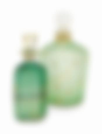Two French Etched And Enameled Green Glass Bottles And Stoppers (preview)