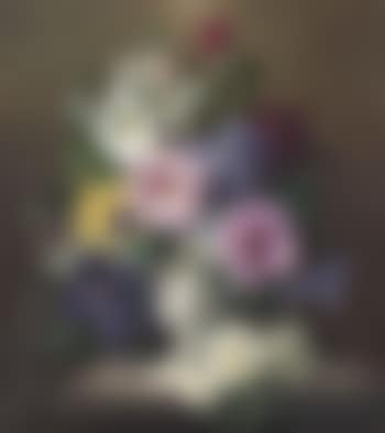 Roses, clematis, lavatera, and pansies in an urn (preview)
