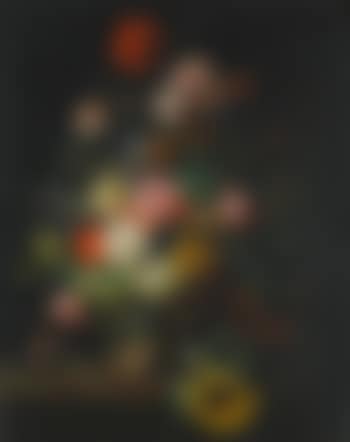 Still Life Of Roses, Tulips, a Sunflower And Other Flowers In a Glass Vase With a Bee, Butterfly And Other Insects Upon a Marble Ledge (preview)