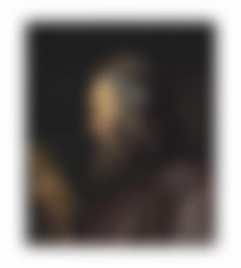 Head of a bearded man in profile holding a bronze figure (preview)