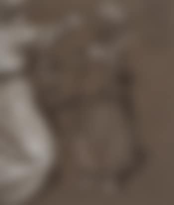 Original artwork depicting a 'Dutch Hound' in costume turning away from a young lady (preview)