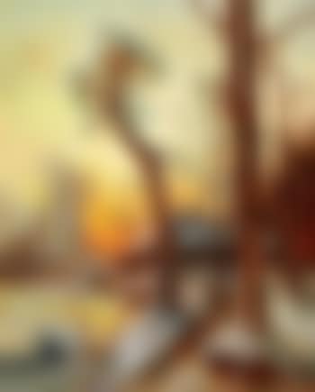 Russian winter landscape at sunset with a hut (preview)