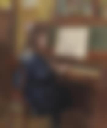 A young girl, possibly the artist's daughter, seated at a piano playing music (preview)