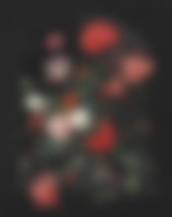 Roses, parrot tulips, carnations, a sprig of wild blackberries, convolvulus, snowballs and other flowers in a glass vase, in a sculpted niche, with a dragonfly and a brimstone butterfly (preview)