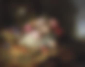 Gallica roses, white lilies, carnations, cornflowers, hollyhocks, honeysuckle, an ivy branch and butterflies on a forest floor (preview)