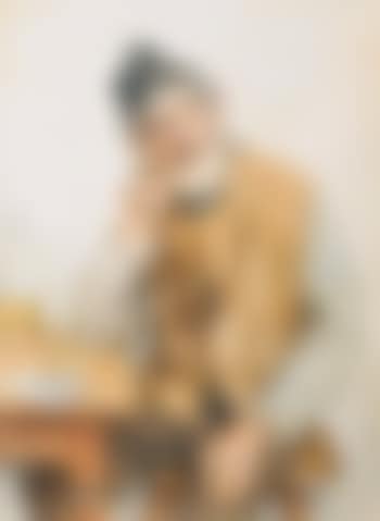 Bei einem Glas Weisswein sitzender Bauer mit Pfeife (preview)