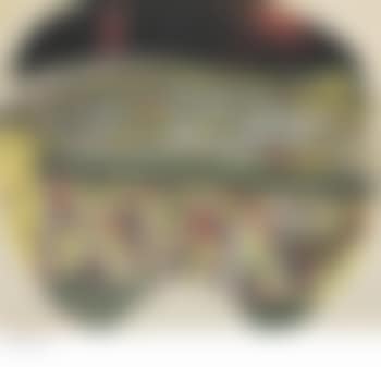 An uncut uchiwa-e [fan print] depicting fireworks at the Ryogoku Bridge (preview)