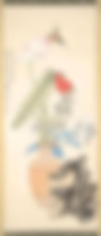 Antique vase with lotus and other flowers (preview)