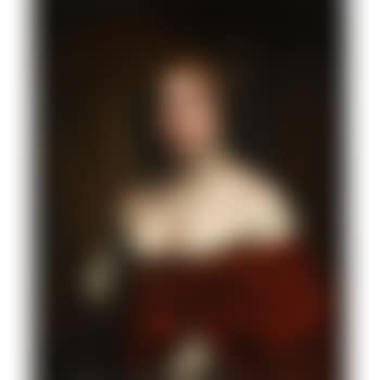 Portrait of a lady, bust-length, in a white silk dress, a red wrap and a pearl headdress (preview)