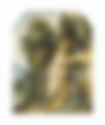 A rocky wooded landscape with shepherds watering their goats by streams below two waterfalls (preview)