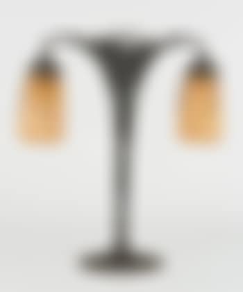 Lampe de table en fer forgé et deux capelines de verre à coloration intercalaire (preview)