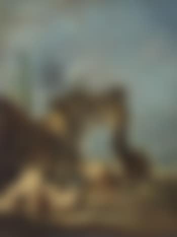 A Capriccio of ruined buildings, with cypresses and figures by an arch (preview)