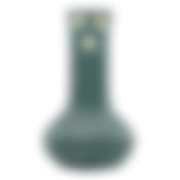 Tall vase with curdled blue glaze and carved irises by Grueby Faience Company (preview)