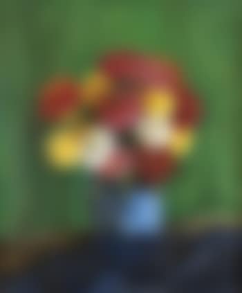 Still life with Zinnias in a blue vase (preview)