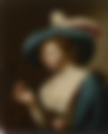 Portrait de jeune femme au chapeau à plume tenant une bague (preview)