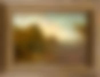 Ideale Landschaft im Abendlicht mit Burgruinen und Figurenstaffage (preview)