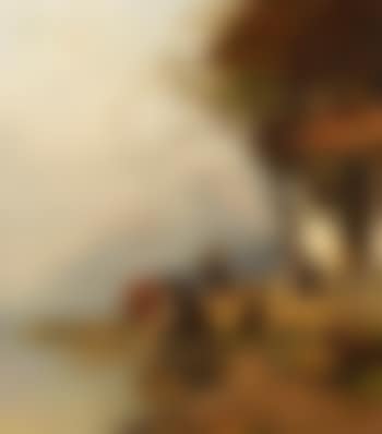 Ruhende Schafherde vor dem Haus am Bergsee (preview)