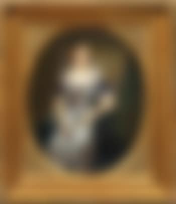 Portrait of a lady, seated three-quarter-length in a blue dress holding a fan (preview)
