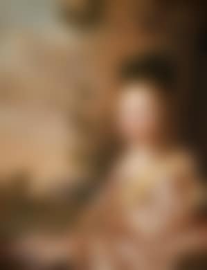 Portrait of a girl in a pale pink dress, in three-quarter view, before a laurel tree and a vast landscape (preview)