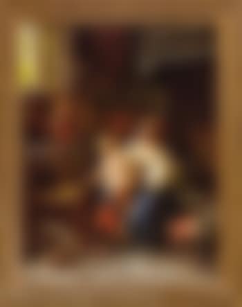 Mother and Daughter feeding Chicks [Scena domestica con pollame] (preview)