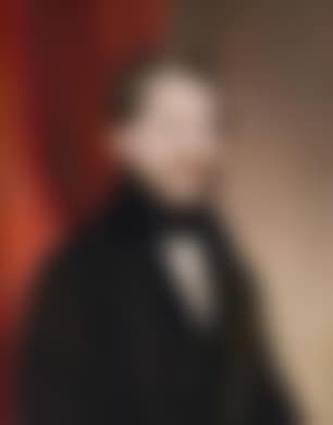 A portrait of a gentleman with blond hair, seated against a curtain (preview)