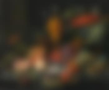 Still life of fruits, nuts, Oysters, a Lobster, insects and a snail on a ledge with various vessels (preview)