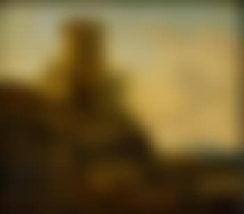 Mountain landscape with castle ruins, animals and figures (preview)