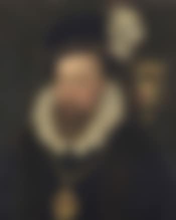Portrait of Henry Stanley, 4th Earl of Derby, K.G. (1531-1593), bust-length, in a black slashed doublet with a lace-trimmed ruff and a fur-lined coat, wearing the Greater George and a black bejewelled hat with a plume (preview)