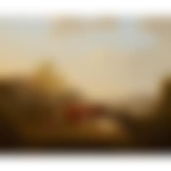 An extensive river landscape with shepherds and their cattle resting at sunset, a horseman and his servant nearby (preview)
