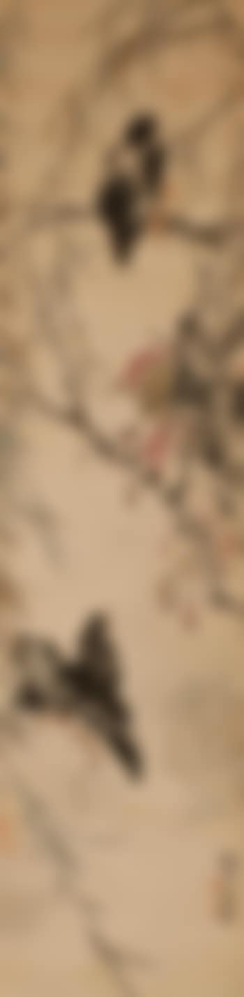 Two birds facing each other amongst flowers and foliage (preview)