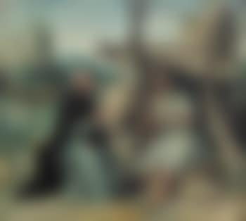 Elijah and Ahab fed by the raven, with the raging lions in the background (preview)