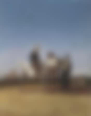 Two riders conversing on a path, a lake beyond (preview)