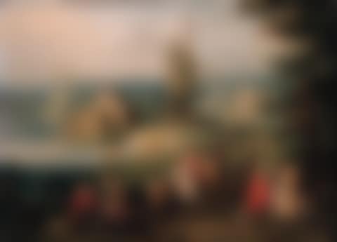 Travellers and peasants on country road, windmill beyond (preview)